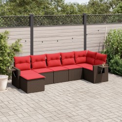 Ensemble de canapé de jardin 7 pcs avec coussins marron résine tressée 646431646431