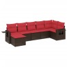 Ensemble de canapé de jardin 7 pcs avec coussins marron résine tressée 646431646431