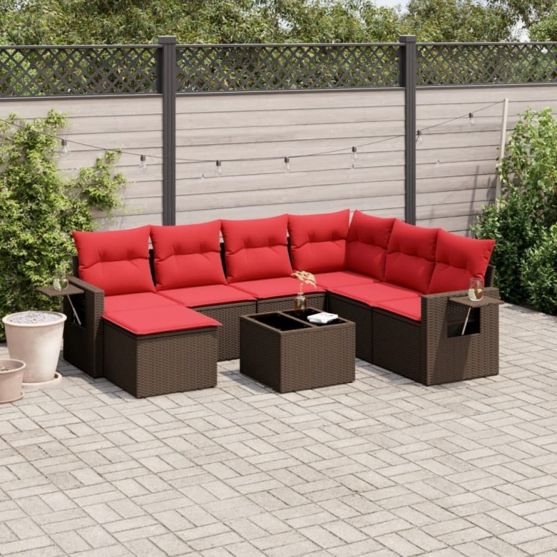 Ensemble de canapé de jardin 8 pcs avec coussins marron résine tressée 646432646432