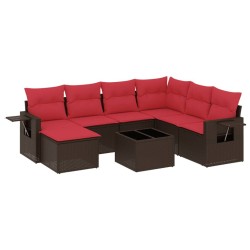 Ensemble de canapé de jardin 8 pcs avec coussins marron résine tressée 646432646432