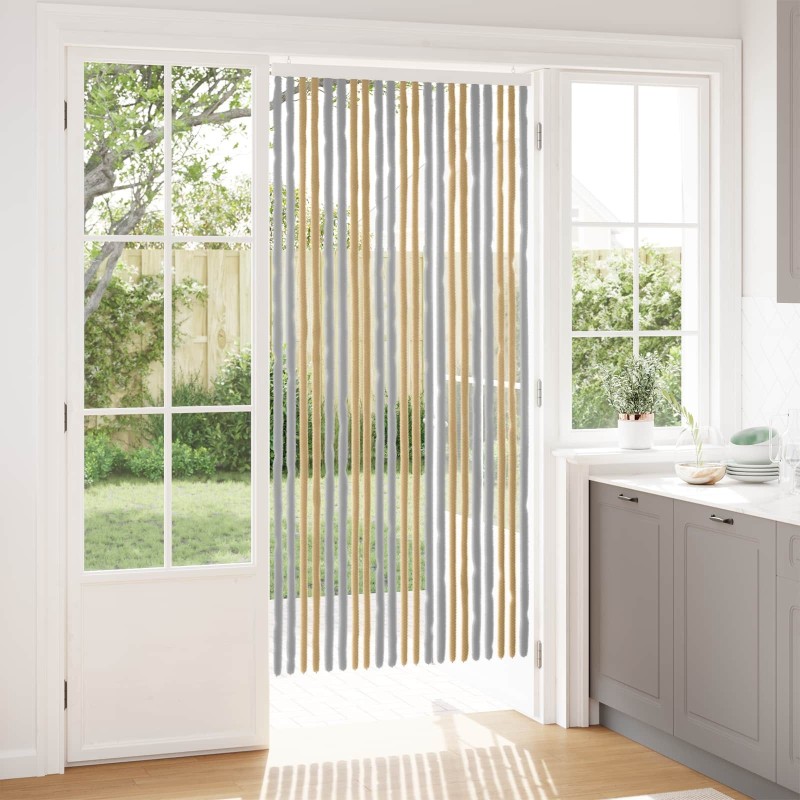 Rideau anti-insectes en chenille Gris et Beige 90 x 200 cm 646436646436