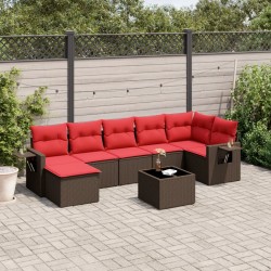 Ensemble de canapé de jardin 8 pcs avec coussins marron résine tressée 646437646437