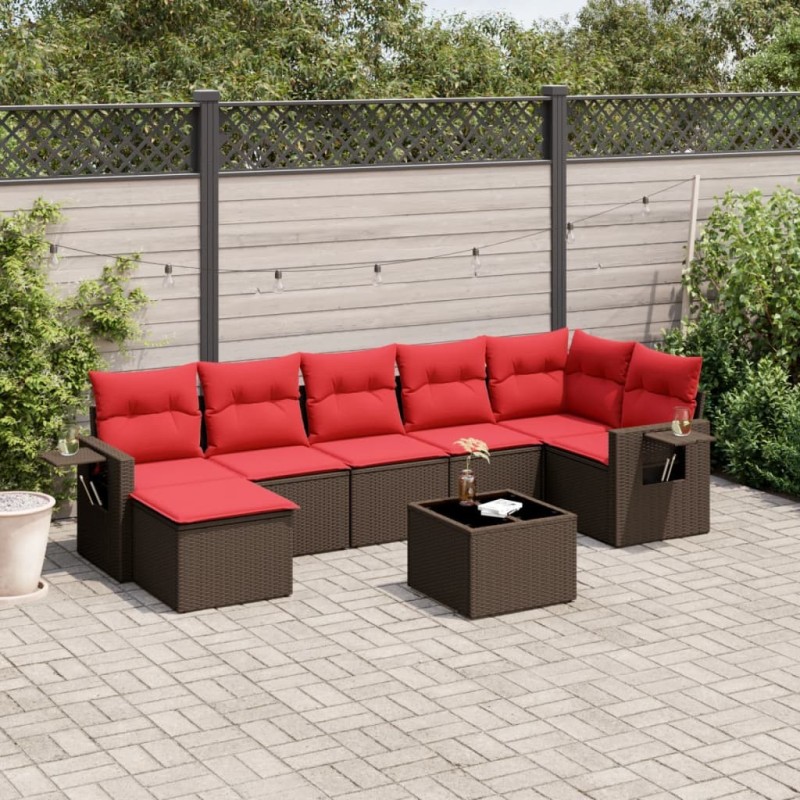 Ensemble de canapé de jardin 8 pcs avec coussins marron résine tressée 646437646437