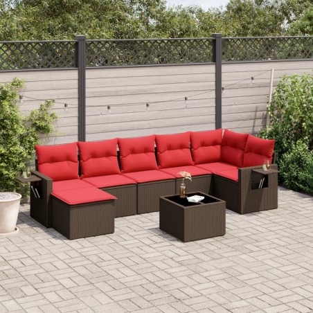 Ensemble de canapé de jardin 8 pcs avec coussins marron résine tressée 646437646437