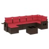 Ensemble de canapé de jardin 8 pcs avec coussins marron résine tressée 646437646437