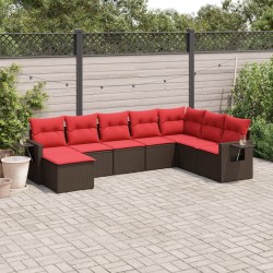Ensemble de canapé de jardin 8 pcs avec coussins marron résine tressée 646439646439