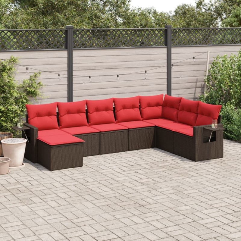 Ensemble de canapé de jardin 8 pcs avec coussins marron résine tressée 646439646439