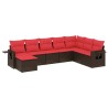 Ensemble de canapé de jardin 8 pcs avec coussins marron résine tressée 646439646439