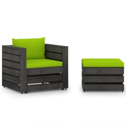 Salon de jardin 2 pcs avec coussins Bois imprégné de gris 646443646443