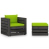 Salon de jardin 2 pcs avec coussins Bois imprégné de gris 646443646443