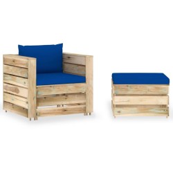 Salon de jardin 2 pcs avec coussins Bois imprégné de vert 646447646447