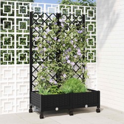 Bac de jardin avec treillis et roues Noir 80 x 40 x 131,5 cm PP 646448646448
