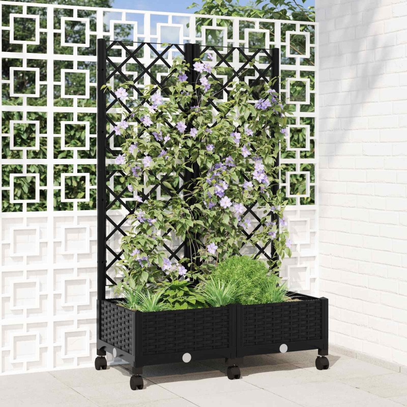 Bac de jardin avec treillis et roues Noir 80 x 40 x 131,5 cm PP 646448646448