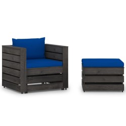 Salon de jardin 2 pcs avec coussins Bois imprégné de gris 646450646450
