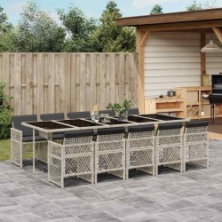 Ensemble à manger de jardin 11pcs avec coussins gris poly rotin 646462646462