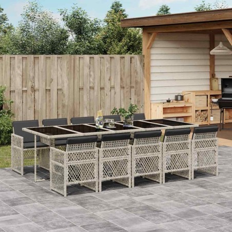 Ensemble à manger de jardin 11pcs avec coussins gris poly rotin 646462646462