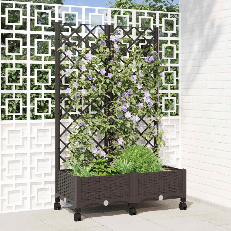 Bac de jardin avec treillis et roues Marron 80 x 40 x 131,5 cm 646508646508