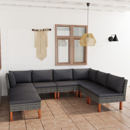 Salon de jardin 8 pcs avec coussins Résine tressée Gris 646512646512