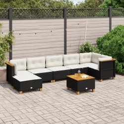 Salon de jardin 8 pcs avec coussins noir résine tressée 646515646515