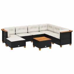 Salon de jardin 8 pcs avec coussins noir résine tressée 646516646516