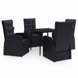 Ensemble à manger de jardin avec coussins 5 pcs Noir 646521646521