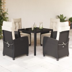 Ensemble à manger de jardin coussins 5pcs Noir Résine tressée 646556646556