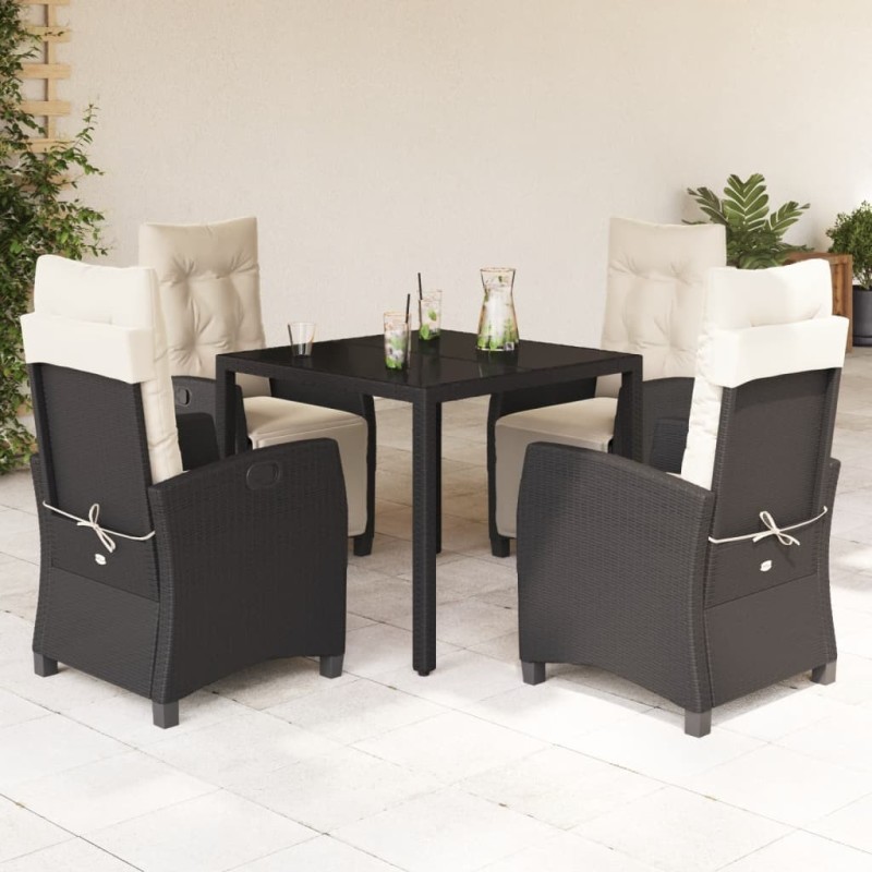 Ensemble à manger de jardin coussins 5pcs Noir Résine tressée 646556646556