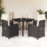 Ensemble à manger de jardin coussins 5pcs Noir Résine tressée 646556646556