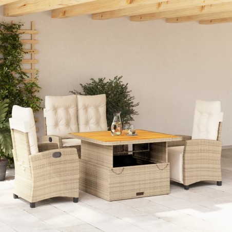 Ensemble à manger de jardin coussins 4 pcs beige résine tressée 646560646560