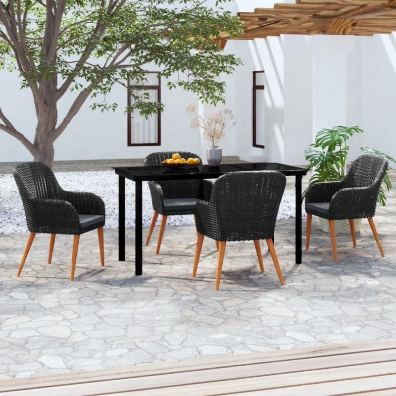 Ensemble à manger de jardin avec coussins 5 pcs Noir 646562646562