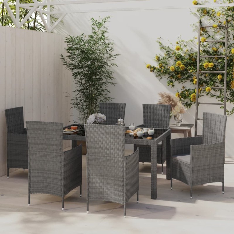 Salon de jardin 7 pcs avec coussins Résine tressée Gris 646567646567