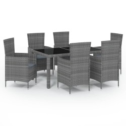 Salon de jardin 7 pcs avec coussins Résine tressée Gris 646567646567