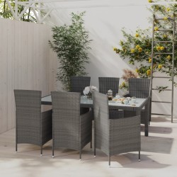 Salon de jardin 7 pcs avec coussins Résine tressée Gris 646573646573