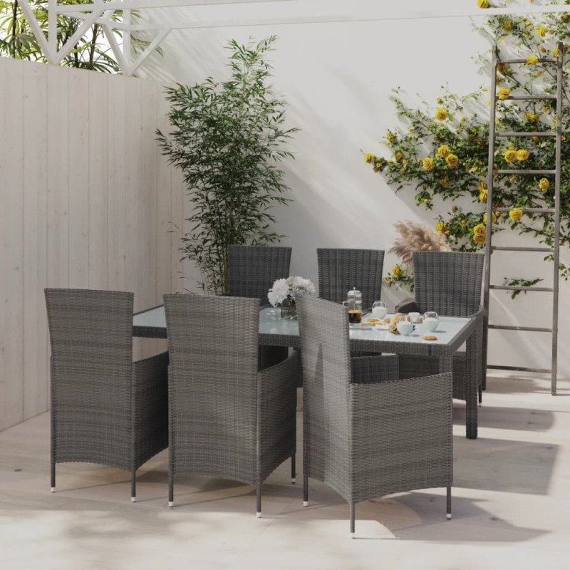 Salon de jardin 7 pcs avec coussins Résine tressée Gris 646573646573