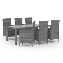 Salon de jardin 7 pcs avec coussins Résine tressée Gris 646573646573