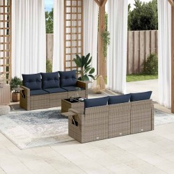 Ensemble de canapé de jardin 7 pcs avec coussins gris résine tressée 646576646576