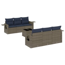 Ensemble de canapé de jardin 7 pcs avec coussins gris résine tressée 646576646576