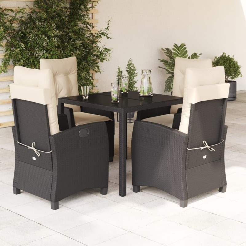 Ensemble à manger de jardin coussins 5pcs Noir Résine tressée 646584646584