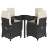 Ensemble à manger de jardin coussins 5pcs Noir Résine tressée 646584646584