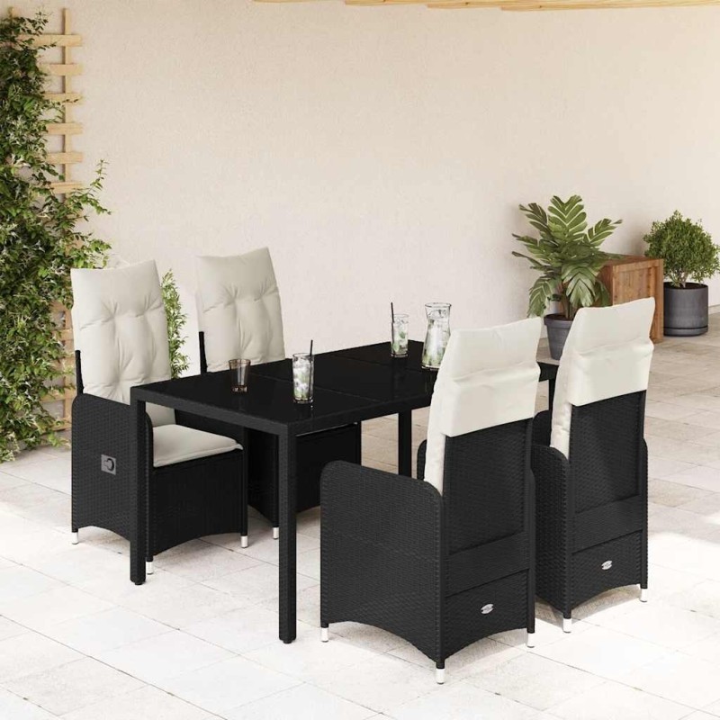 Ensemble de bistro de jardin 5 pcs coussins noir poly rotin 646585646585