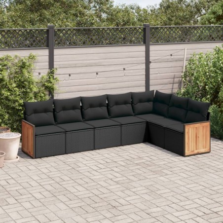 Salon de jardin 7 pcs avec coussins noir résine tressée 646604646604