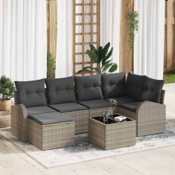 Ensemble de Canapés avec coussin 7 pcs Gris clair polyrotin 646609646609