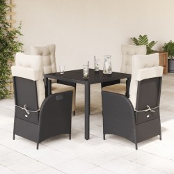 Ensemble à manger de jardin coussins 5pcs Noir Résine tressée 646615646615
