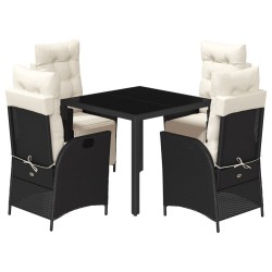 Ensemble à manger de jardin coussins 5pcs Noir Résine tressée 646615646615