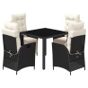 Ensemble à manger de jardin coussins 5pcs Noir Résine tressée 646615646615