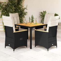Ensemble à manger de jardin coussins 5pcs Noir Résine tressée 646621646621