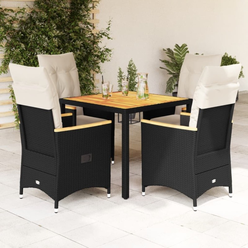 Ensemble à manger de jardin coussins 5pcs Noir Résine tressée 646621646621