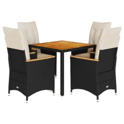 Ensemble à manger de jardin coussins 5pcs Noir Résine tressée 646621646621