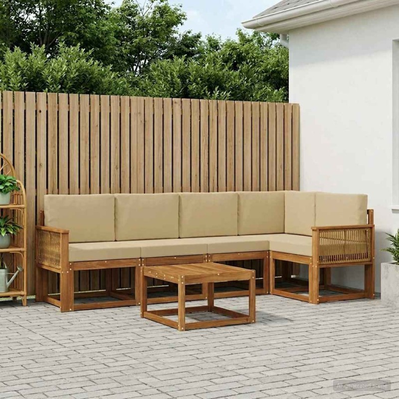 Ensemble de canapés d'extérieur 6 pcs Naturel et Beige 646628646628
