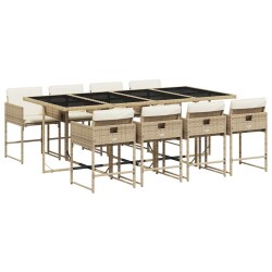 Ensemble à manger de jardin et coussins 9 pcs beige Poly rotin 646629646629